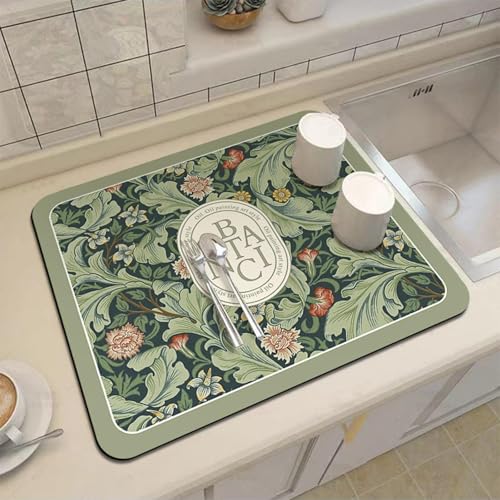 Doppelseitige, rutschfeste Abtropfmatte mit wasserabsorbierendem Mikrofasergewebe und Gummi-Rückseite, hitzebeständig und gepolstert zum Schutz von Küchenoberflächen und trockenem Geschirr (A) von Getdoublerich