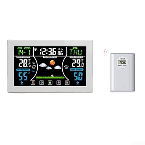 Effizienter kabelloser Temperaturmonitor mit integrierter Uhrfunktion und High-Definition-Display (H164G-weiß) von Getdoublerich