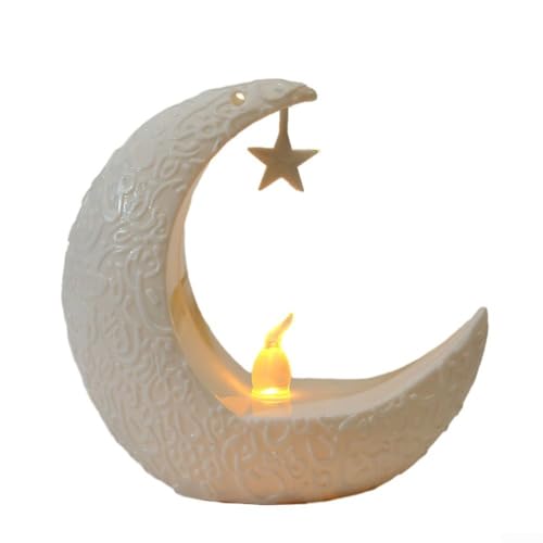 Eid Mubarak Stern Mond LED Kerzenständer Ramadan Mond Stern Licht Happy Party Dekor (weiß) von Getdoublerich