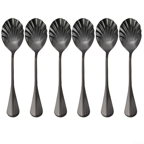 Eleganter und moderner Dessertlöffel aus Edelstahl mit langem Griff und einzigartigem Design (schwarz) von Getdoublerich