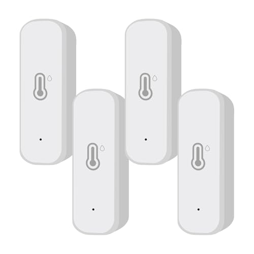 Hygrometer-Thermometer, Sensor, für Zigbee Smart Temperatur- und Luftfeuchtigkeitsmesser, selbstklebender, kabelloser Sensor für den Innenbereich, mit intelligenten Warnungen, 4 Stück von Getdoublerich