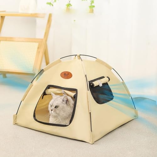 Katzen- und Hundezelt, Beige Oxford Faltbares Haustierzelt Camping Outdoor Atmungsaktives Haustierhaus mit Vorhängen und Fenstern für Katzen, Hunde, Kaninchen (M) von Getdoublerich