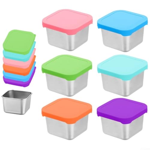 Snack-Behälter, Salatdressing-Töpfe, 6 Stück, 180 ml, Edelstahl, Snack-Behälter, Soßenschüssel, Vorspeisen-Box mit Deckel, wiederverwendbarer Soßentopf von Getdoublerich
