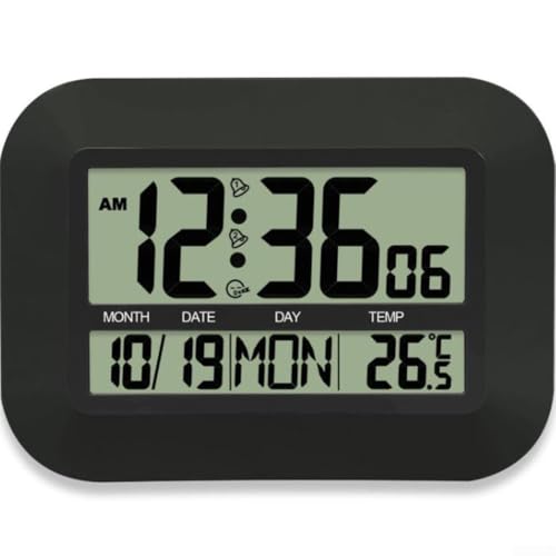 Stilvolle LCD-Digitaluhr für den Wohnraum, multifunktionale Funktionen einschließlich Temperatur und Alarm, einfache Wandmontage (schwarz) von Getdoublerich