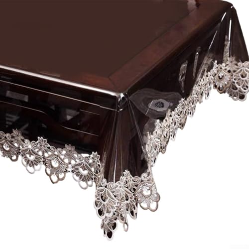Transparente rechteckige Tischdecken, wasserdichte PVC-Spitzenrand, transparente Tischdecken, abwischbare Schreibtischunterlagen für Esszimmer (140 x 140 cm) von Getdoublerich