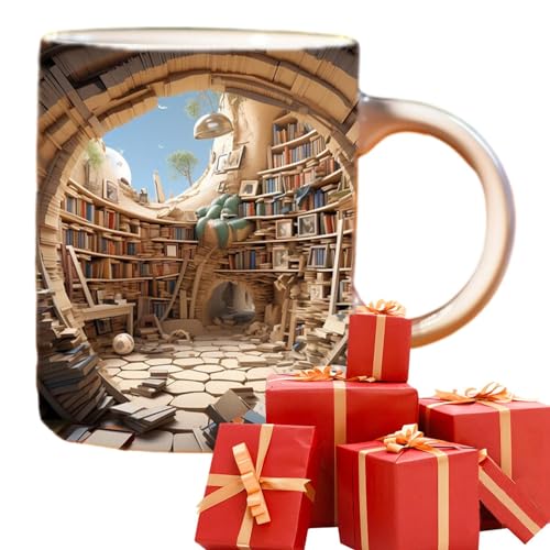 3D Bookshelf Mug - 350ml 3D-Bücherregal-Tasse | 3D Effect Books Mugs Buch-Keramik-Kaffeetasse Bibliothek Bücherregal Reisebecher Creative Space Design Mehrzweck-Keramikbecher von Geteawily