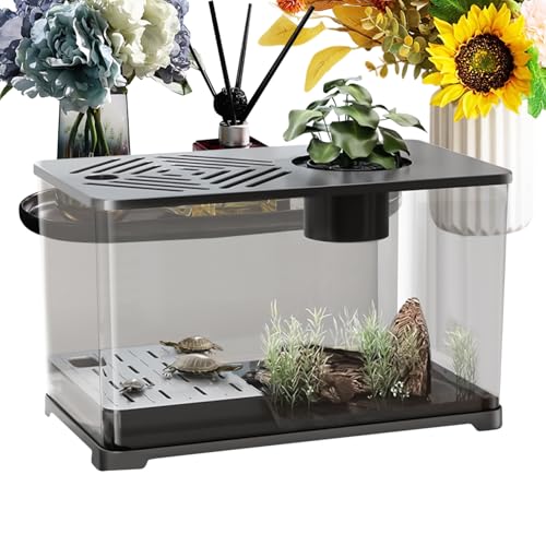 Fischbecken - Großes Desktop Aquarium | Moderner Panorama-Behälter Mit Schildkröten-Ruhebereich Für Guppy Kampffisch Qualle Garnele Wohnung Büro von Geteawily