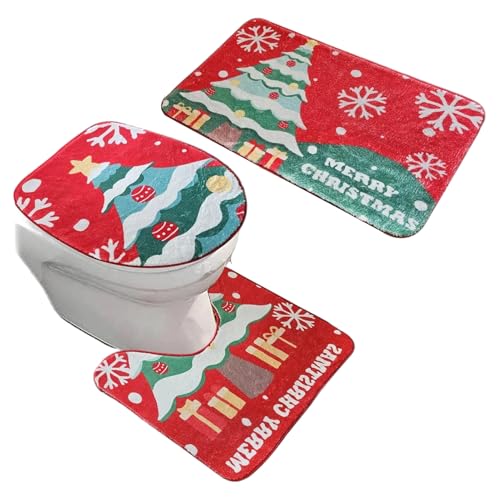 Geteawily Weihnachts Badezimmer Teppich Set, Weihnachts Toiletten Deckel Bezug U Form, Cartoon Winter Deko Für Paare Erwachsene Familie Geteawily Weihnachts Badezimmer Teppich Set, Weihnachts Toiletten Deckel Bezug U Form, Cartoon Winter Deko Für Paare Erwachsene Familie von Geteawily