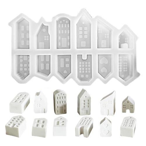Hausform für Kerzenhalter-Dekoration, Hausstatuenform | 12 Häuser Epoxid-Handwerk Silikonform Tonformen,Schokoladenfondantform zur Kuchendekoration Hausform für Kerzenhalter-Dekoration, Hausstatuenform | 12 Häuser Epoxid-Handwerk Silikonform Tonformen,Schokoladenfondantform zur Kuchendekoration von Geteawily