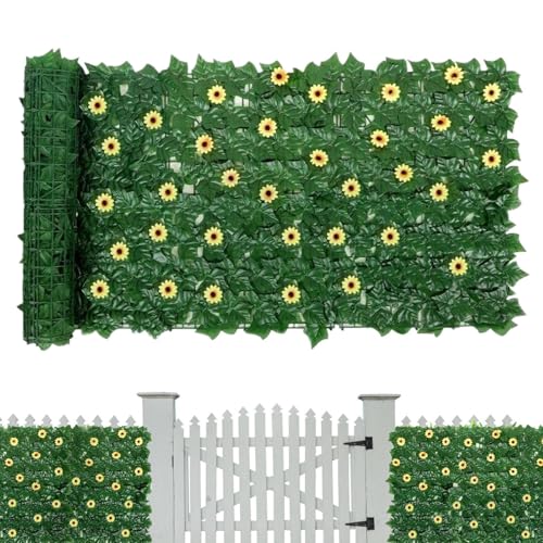 Kunst-Efeu Sichtschutzzaun - Ausziehbarer Balkon Sichtschutz 1x3 m,Immergrüne Kunsthecke Mit 96 Sonnenblumen Als Dekoration Für Gartenzaun, Terrasse Und Innenbereich von Geteawily