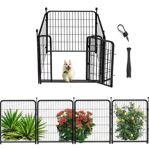 Getlay Laufstall für Hunde, 81,3 cm (H), 4 Paneele, Hundezaun für den Außenbereich, aus Metall, strapazierfähig, für Wohnmobil, Camping, Garten, Hof, breite Tür, niedrige Schwelle, Hundezaun insgesamt von Getlay