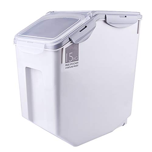 Gettesy 15 kg Reisbehälter Reisbox Aufbewahrung Reisbehälter Müslibehälter Lebensmittel Aufbewahrungsbox Küche Getreide Aufbewahrungsbox für Küche – Grau von Gettesy