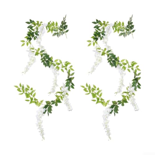 2 elegante Glyzinien-Blumenranken, Dekoration für Hochzeiten und Heimversammlungen (weiß) von Gettimore