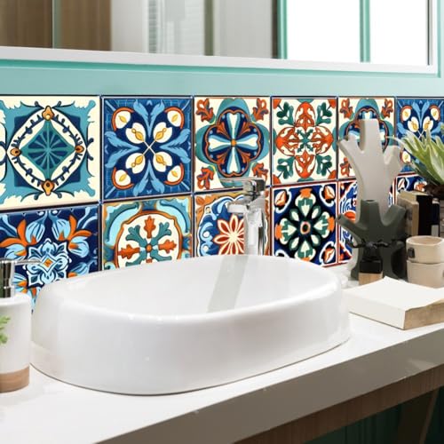 24 Stück PVC-Fliesenaufkleber im marokkanischen Stil für einfache Anwendung auf verschiedenen Oberflächen (20 x 20 cm) von Gettimore