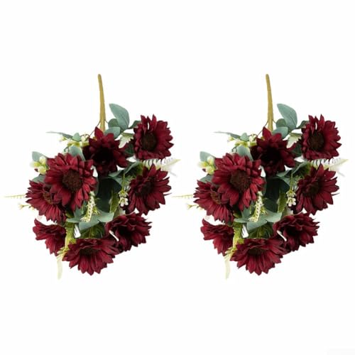 Charmanter künstlicher Sonnenblumenstrauß, perfekter floraler Akzent für Zuhause und Veranstaltungen, Weinrot, 2 Stück Charmanter künstlicher Sonnenblumenstrauß, perfekter floraler Akzent für Zuhause und Veranstaltungen, Weinrot, 2 Stück von Gettimore