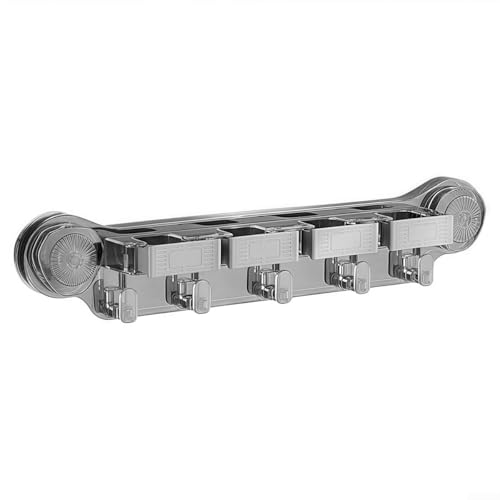 Einfach zu bedienendes Wischmopp-Clip-Gestell mit 4 Racks und 5 Haken für die Wandmontage (grau) von Gettimore