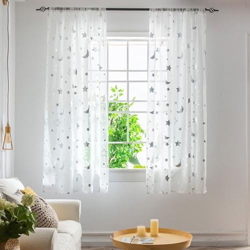 Gettimore Chic Voile-Vorhänge mit Mond und Sternen, zur Verschönerung des Wohnzimmers (Silber) von Gettimore