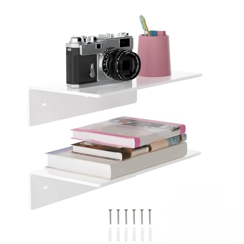 Gettimore Doppelpack transparente Acrylregale mit abgerundeten Ecken und diamantpolierten Kanten, 4 mm dick, für Bücher und Pflanzen (weiß) von Gettimore