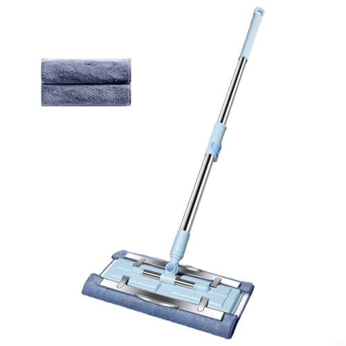 Gettimore Flacher Haushalts-Wischmopp mit Mikrofaser-Einweg-Pads und Edelstahlgriff, saugfähiger Wischmopp für trockene und nasse Anwendung, erreicht Ecken und unter Möbeln (blau) von Gettimore
