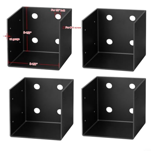 Gettimore Set mit vier Pergola-Wandhalterungen aus 11 Gauge Stahl für 4 x 4 und 4 x 6 Beam Kompatibilität mit vorgestanzten Löchern und wetterbeständiger schwarzer Beschichtung von Gettimore