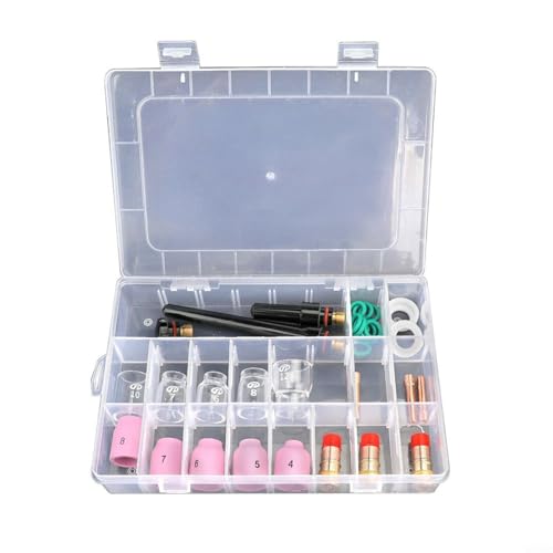 Gettimore WIG Schweißbrenner Gaslinsen Kit 31 Stück Professionelles Glasbecher Set mit 3 Blendengrößen für WP-17 WP-18 WP-26 Taschenlampen von Gettimore