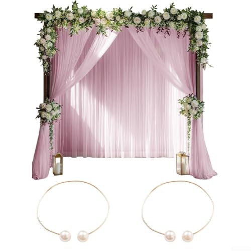Hochzeit Voile Tüll Vorhänge 2er Set mit Vorhangschnallen für traumhafte Event Decor (Rosa) von Gettimore