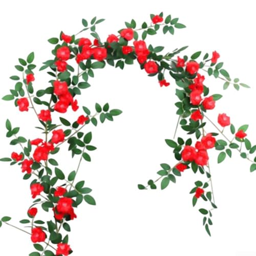 Künstliche Blumenranke mit 58 künstlichen Blüten in Rot, Weiß, Lila, 1 8 m lange dekorative Girlande zur Verschönerung von Innenräumen (Rot) von Gettimore