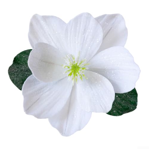 Künstliche Magnolienblumen mit Glitzerbesatz und gefalteter Struktur, perfekt für Weihnachtsbaumschmuck und Heim-Styling (weiß) von Gettimore