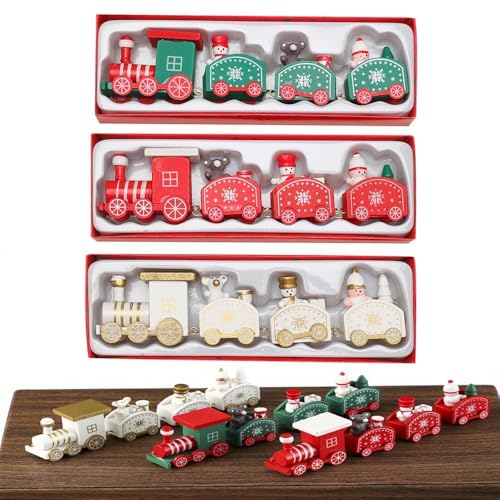 Mini-Weihnachtszug-Ornamente aus Holz für Urlaubsdekoration, entworfen für den Einsatz auf Bäumen, Tischen oder festlichen Party-Einstellungen, um saisonale Stimmung zu schaffen von Gettimore