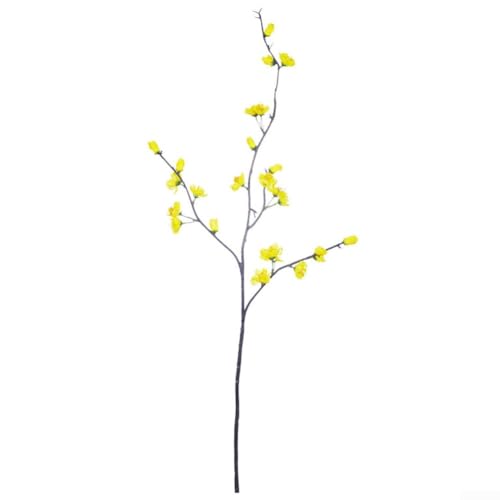 Sammlung von 6 künstlichen Pflaumenblüten mit lebensechter Zweigstruktur und verschiedenen Blumengrößen, die für Blumenarrangements zu Hause oder im Büro entworfen wurden (gelb) von Gettimore