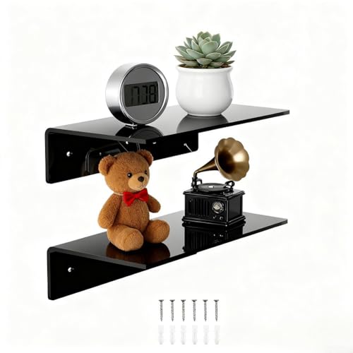 Schweberegale aus transparentem Acryl, mit diamantpolierten Kanten und abgerundeten Ecken, 4 mm dickes Design, hält bis zu 6,8 kg für moderne Wandmontage, 2 Stück Schweberegale aus transparentem Acryl, mit diamantpolierten Kanten und abgerundeten Ecken, 4 mm dickes Design, hält bis zu 6,8 kg für moderne Wandmontage, 2 Stück von Gettimore