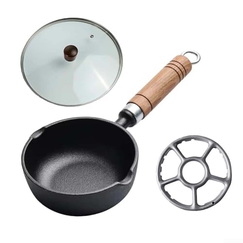 Tiefe Gusseisenpfanne zum Kochen von Eiern und Milch für verschiedene Kochmethoden (13 x 5 cm + Deckel + Gestell) von Gettimore