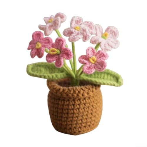 Unique Mini Crochet Flower Pot with Handcrafted Forget Me Not Flowers for Stylish Indoor Decoration (Light Red) von Gettimore