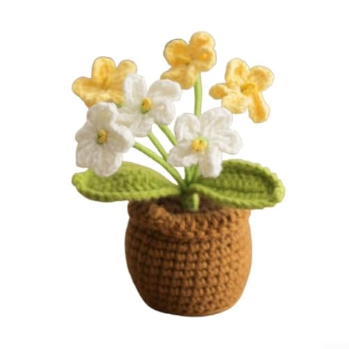 Unique Mini Crochet Flower Pot with Handcrafted Forget Me Not Flowers for Stylish Indoor Decoration (Yellow+White) von Gettimore