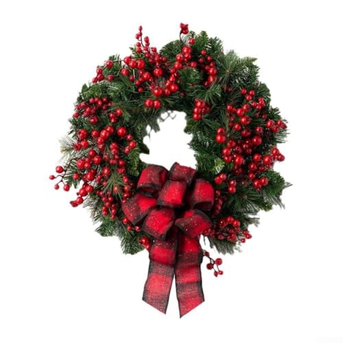 Weihnachtskranz mit künstlichen Stechpalmenbeeren für Weihnachtsdekoration, geeignet für Innen- und Außen-Türaufhängung (40 cm) von Gettimore