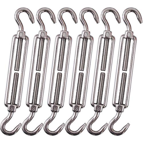 Getue Cozihom, M6 Hook & Hook/C to C Turnbuckle 304 Stainless Steel, Hardware Kit for Wire Rope Tension Heavy Duty, for Sun Shade, Tent Installation, Anti-Rust, 6 Packs von Cozihom
