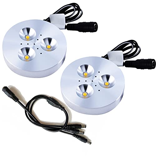 Getwefire LED-Puck-/Schrankleuchte, 3 W, Gleichstrom, 300 lm, Unterschrankleuchte mit 1 Stromanschlusskabel, Warmweiß, 2 Stück Getwefire LED-Puck-/Schrankleuchte, 3 W, Gleichstrom, 300 lm, Unterschrankleuchte mit 1 Stromanschlusskabel, Warmweiß, 2 Stück von Getwefire