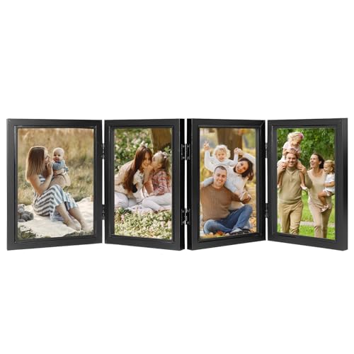 Getyjoe 4 Bilderrahmen Collage 13x18 Bilderrahmen Klappbar Schwarz mit Doppelseitigem Display Drehbar Mehrfach Fotorahmen für Familie Freund Geschenk und Büro Decoration von Getyjoe