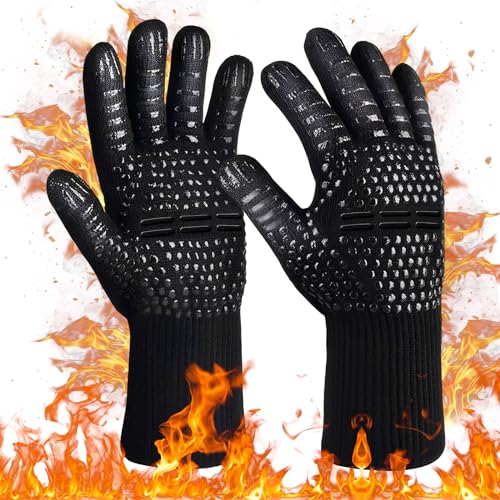 Getyjoe Grillhandschuhe Hitzebeständig bis 800 ℃/1472℉Extrem Feuerfeste Handschuhe Ofenhandschuhe Topfhandschuhe Kochhandschuhe Backhandschuhe zum Backen Grillen Kochen BBQ von Getyjoe