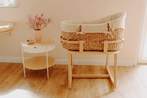 Geuther Moses Set Moses Basket & Fuß 3-in-1: Stubenbett, Wiege und Tragekorb Sanfte Wiegefunktion aus natürlichem Korbgeflecht 100% Bio Baumwolle Farbe: Mint von Geuther