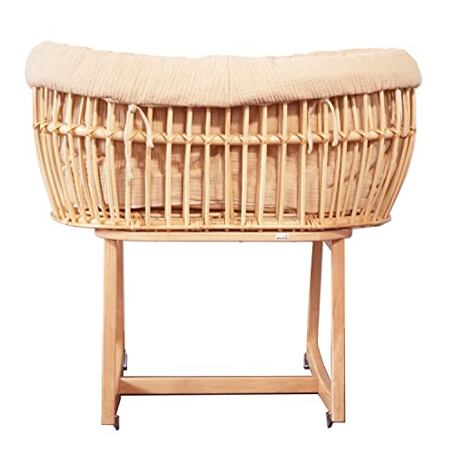 Geuther Rattan Rocker als Babywiege oder Stubenbett verwendbar hohe Seitenwände Matratze mit gelochtem Kern aus Rattan, weichem Textil und Massivholz Optimale Luftzirkulation Farbe: Beige von Geuther