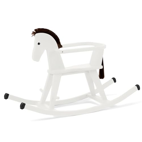 Geuther Schaukelpferd ab 1 Jahr | Schaukeltier ab 1 Jahr mit Schutzring & Haltegriffen | Holzspielzeug Baby für Motorik & Balance I Stabiles & langlebiges Holzpferd Halla | Kinderspielzeug, Weiß von Geuther