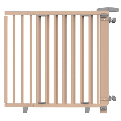 Geuther Treppenschutzgitter Oris | Türschutzgitter zum Anschrauben inkl. 2X Klemmen für Treppengeländer, Breite 95-135 cm | Stabiles Türgitter mit Schwenktür | Kindergitter Holz, Naturbelassen von Geuther