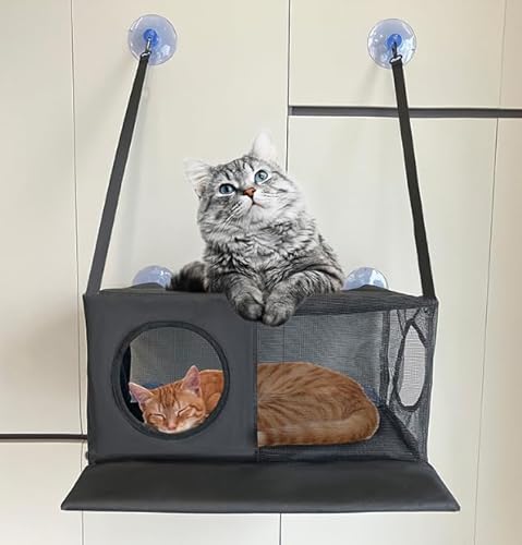 Fenster Katzenhängematte für Katzen bis 33lbs,Katzen Hängematte für Katze in Innenräumen,Verstärkte Katzens Fensterplatz mit Starkem Saugnapf,51 x 44 x 25cm,Fensterbankliege Katze von Gevvnss