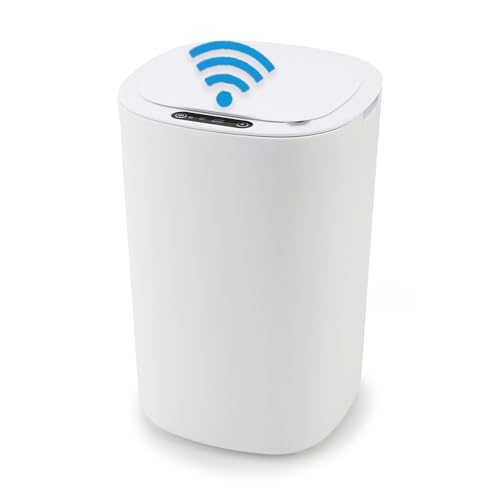 Gevvnss Sensor Mülleimer 12L,Automatischer Touchless Mülleimer,No Noise Wasserdicht Intelligenter Mülleimer mit Deckel,Elektrischer Plastik Abfallbehälter für Bad Büro Küche,Schlafzimmer,Weiß von Gevvnss