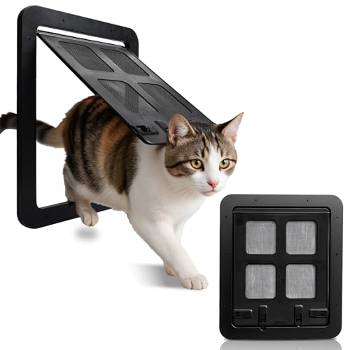 Katzenklappe Fliegengitter mit Magnet,Haustierklappe Automatisch Verschluss,Hundeklappe für Fliegengitter Balkontür Abschließbar Atmungsaktiv für Katzen Hunde,29x24 cm,Schwarz von Gevvnss