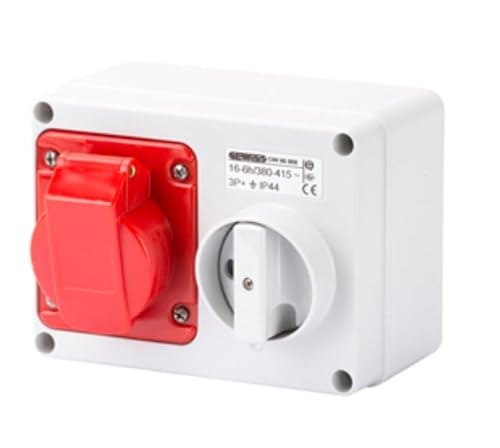 Gewiss GW66008 Horizontal verriegelt Steckdose, IP44, 6 Referenz, 3p + E POLE, 380 V-415 V, 16 A, 50 Hz/60 Hz, rot von Gewiss