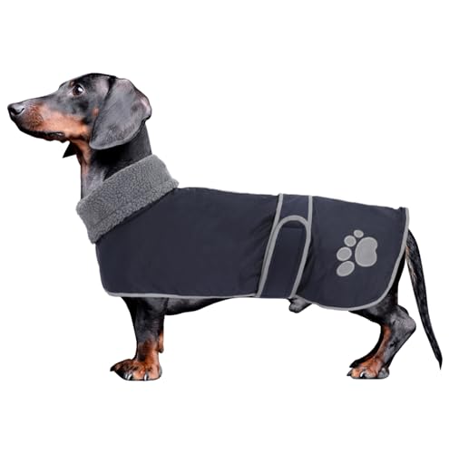 Geyecete Hunde Wintermäntel fur Dackel,Hundejacken mit plüschfutter und Kabelbaumloch,Wasserdichter winddicht,Outdoor-Hundebekleidung mit Sicheren Reflexstreifen,fur mittel, Kleiner Hund-Navy Blau-S von Geyecete