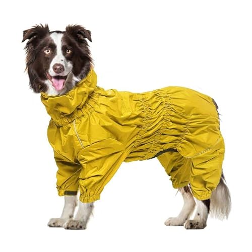 Geyecete -Regenmantel für hunde mit vier Beinen,Hunde Regenjacken Hosenanzug mit Geschirr loch, reflektierender vollwickel elastisch wasserdicht mantel fur Groß mittel und klein hunde -Gelb-XXXL von Geyecete