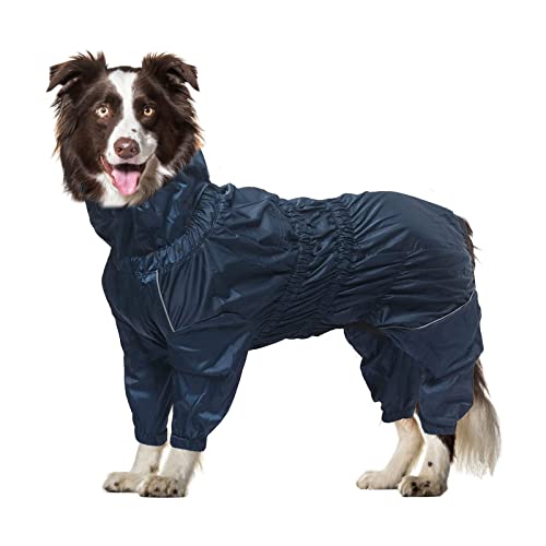Geyecete -Regenmantel für hunde mit vier Beinen,Hunde Regenjacken Hosenanzug mit Geschirr loch, reflektierender vollwickel elastisch wasserdicht mantel fur Groß mittel und klein hunde-Navy Blau-S von Geyecete